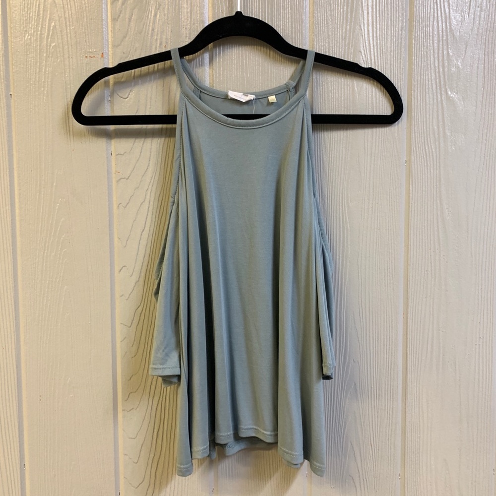 Teal Cold Shoulder Top
